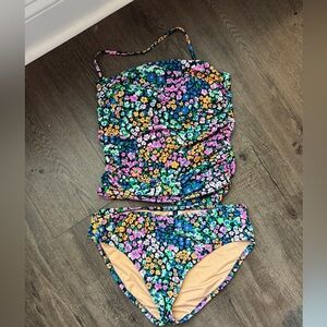 J. Crew Floral Tankini Bikini Swim Top Bottom Medium